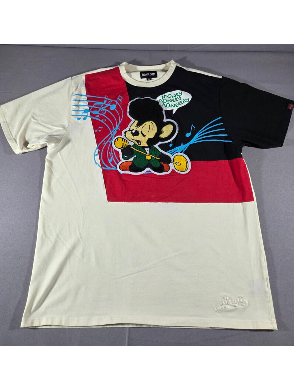 Makobi T Shirt Mens 2X Beige Bold Embroidery Streetwear Tee